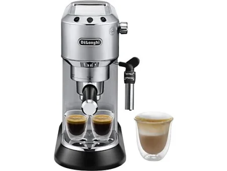 Cafetera express - De'Longhi Dedica EC685.M, 1300 W, 15 bar, Thermoblock, Espresso manual, Función 2 tazas, Metalizado