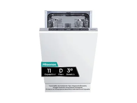 Lavavajillas integrable - Hisense HV543D10, 11 servicios, 7 programas, 44.8 cm, Tercera bandeja, Inverter, Sin Panelar