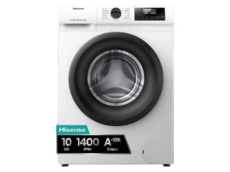 Lavadora carga frontal - Hisense WF1Q1041BW, 10 kg, 1400 Rpm, Función Vapor, Eficiencia A-20%, Blanco