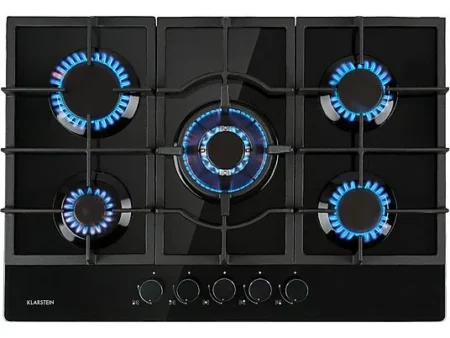 Placa de gas - KLARSTEIN Ignito 5, 5 zonas, 70 cm, Negro