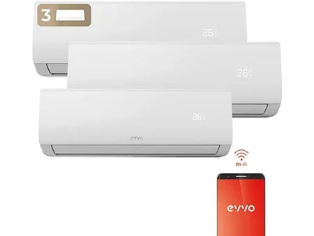 Split 3x1 - EVVO EVVO Clima WIFI 3x1 30.000 BTU (9.000 + 9.000+ 12.000), 30000 fgh, Función Inverter, Blanco