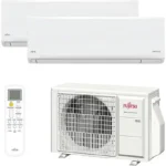 Aire acondicionado Split 2 x 1 - FUJITSU ASY25U2MI-KN, 2150 fgh, Función Inverter, Blanco