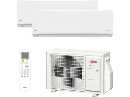 Aire acondicionado Split 2 x 1 - FUJITSU ASY25U2MI-KN, 2150 fgh, Función Inverter, Blanco