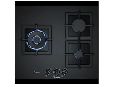 Placa de gas - BOSCH PPC6A6B20, 3 zonas, a la derecha, detrás, 590 mm, Negro