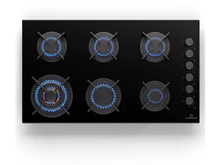 Placa de gas - KLARSTEIN Goldflame, 6 zonas, 90 cm, Negro