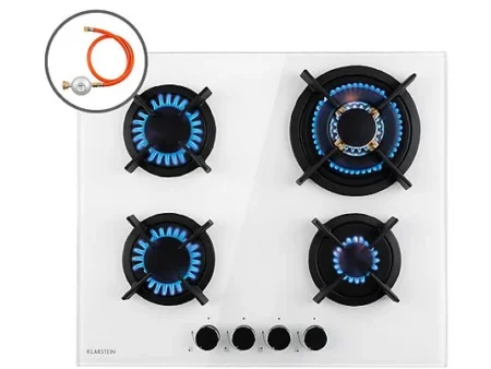 Placa de gas - KLARSTEIN Goldflame 4, 4 zonas, 60 cm, Blanco