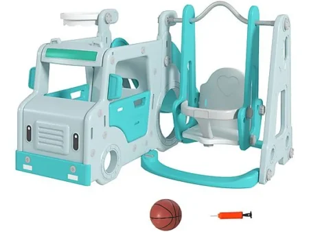 Columpio tobogán infantil - AIYAPLAY 6 en 1, 18-48 Meses, Bocina, Silla, Baloncesto, Carga 50 kg, a partir de 1,5 año(s), Azul