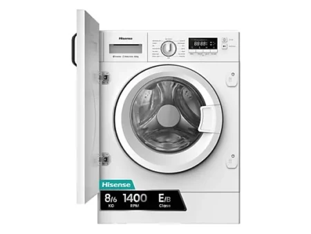 Lavadora secadora integrable - Hisense WD3M841BWIES , 8 kg /6 kg, 19 programas, Lavado Secado 1h, Inverter, Sin Panelar