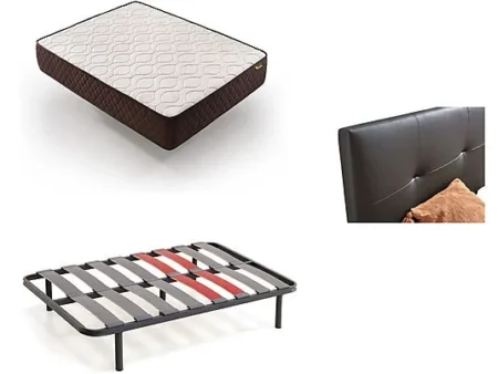 Pack Colchón + Somier + Cabecero 160x200 cm - DESCANSIN visco-soft gel, Tapizado Negro, anti-ruido, 160 cm x 200 cm, Espumación alta densidad, Negro
