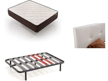 Pack Colchón + Somier + Cabecero 105x190 cm - DESCANSIN visco-soft gel, Tapizado Blanco, anti-ruido, 105 cm x 190 cm, Espumación alta densidad, Blanco